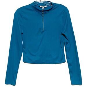 Love J Blue Ribbed Cropped Ring Pull Half Zip Sweater Womens L Y2K Casual Chic
